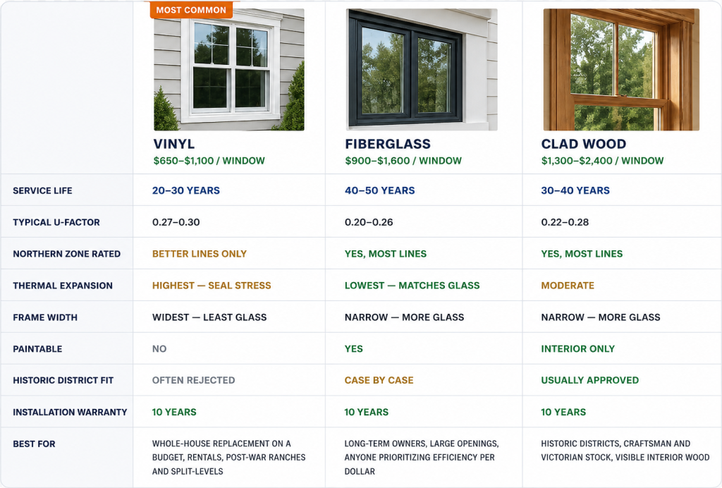 Window Material Comparison Table