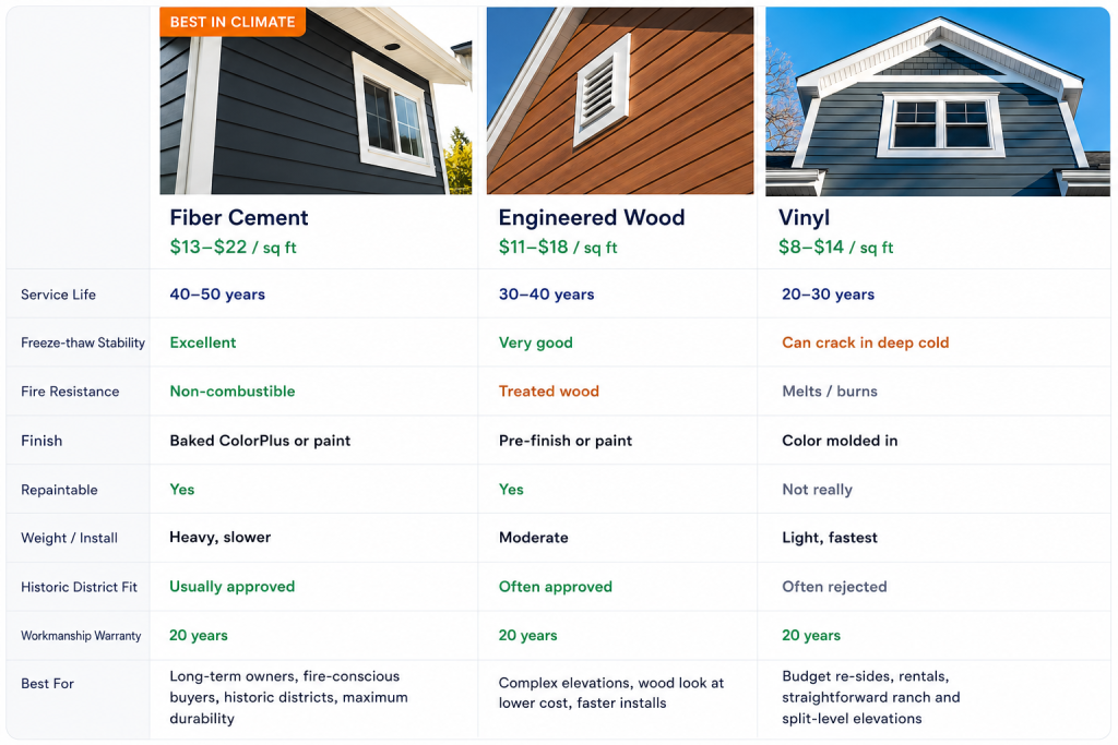 siding material comparison chart